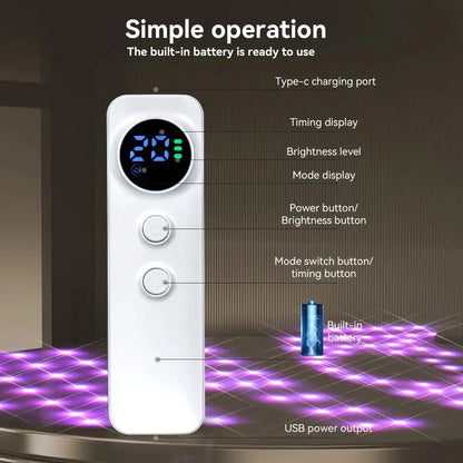Face Mask Only - Halo White control panel with LED display showing brightness, mode, and timer settings. Features built-in battery and USB-C charging.