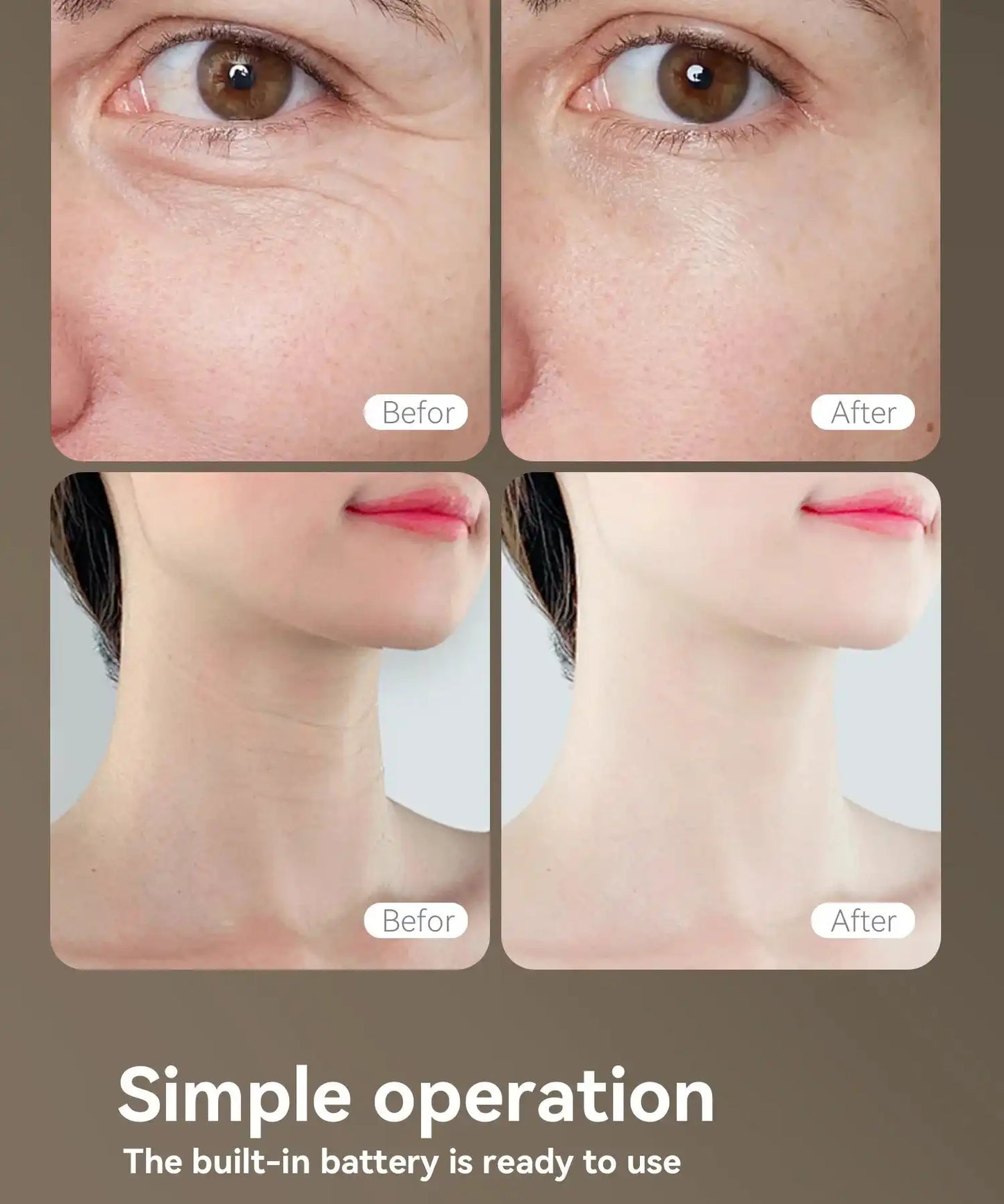 Face Mask Only - Halo White shows visible skin improvement with before and after images of eye and neck areas, highlighting reduced wrinkles and smoother texture.