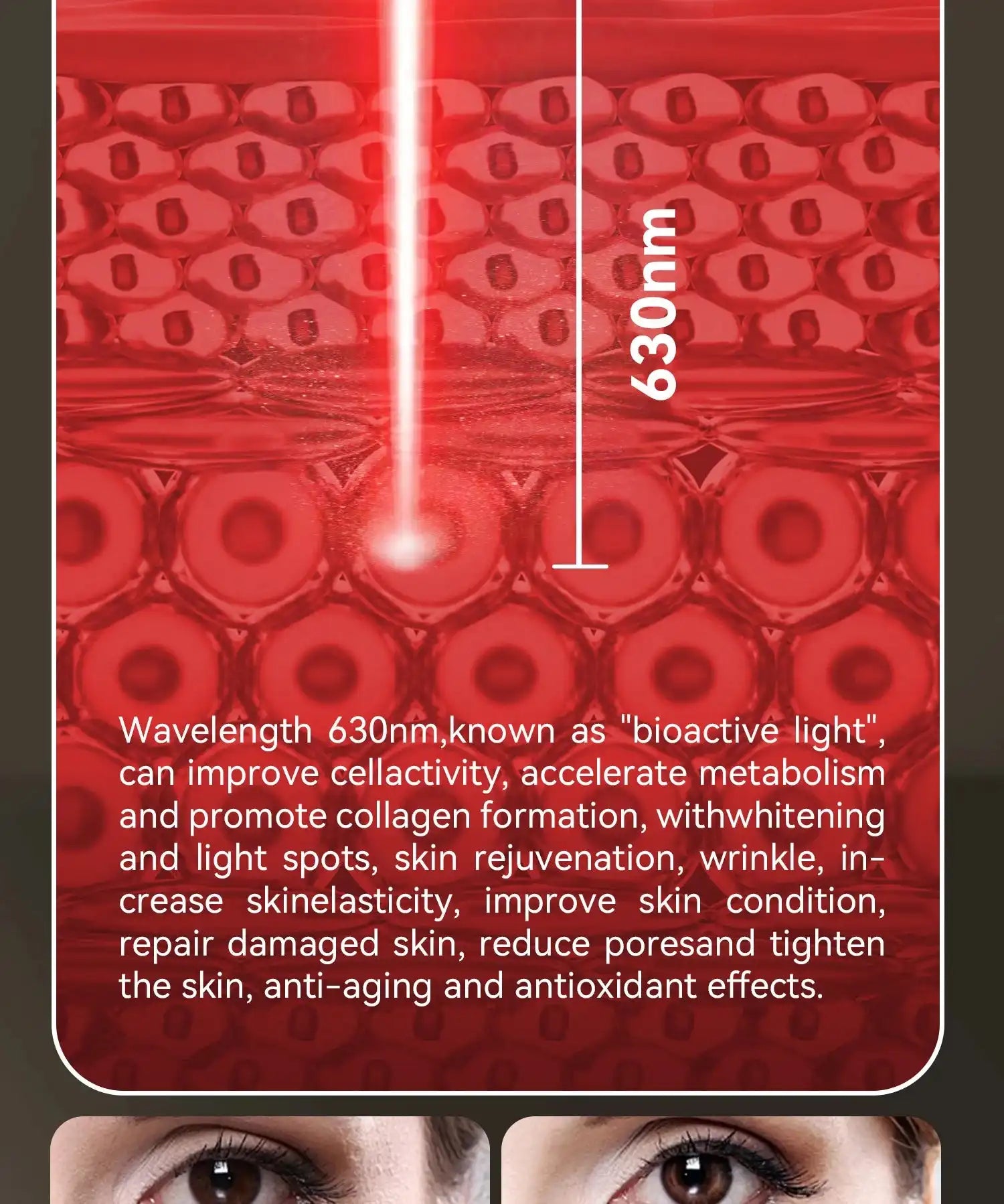 Face Mask Only - Halo White uses 630nm red light therapy to improve collagen, reduce wrinkles, and enhance skin rejuvenation and elasticity.