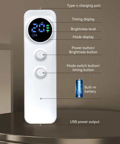 Face Mask Only - Halo White control panel with LED display, brightness level, mode settings, and built-in battery for AuraGlow RX Face & Neck Mask.